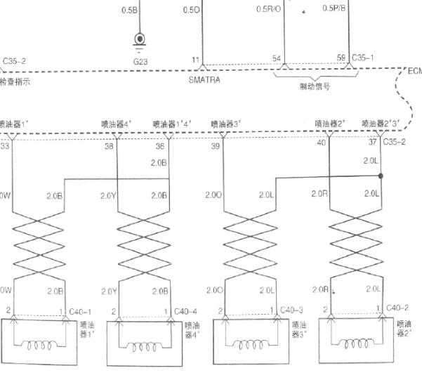 2007年江淮瑞风HFC4GA3发动机喷油嘴电路图