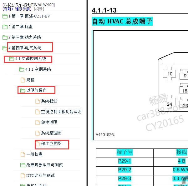 2019-2020长安逸动EV空调针脚