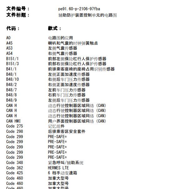 奔驰GLC200 气囊电脑电路图