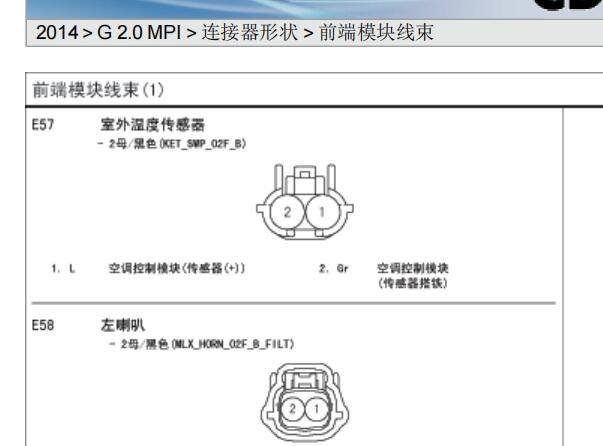 2014年现代索纳塔E57和EE01插头位置和针脚资料