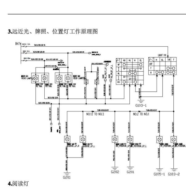 2015年长安星卡  组合开关和玻璃升降器和大灯部分电路图