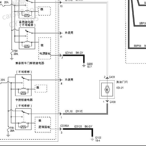 2012-2013年福特翼虎 油箱盖电路图