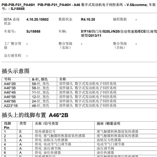 2014年宝马525Li N20发动机针脚