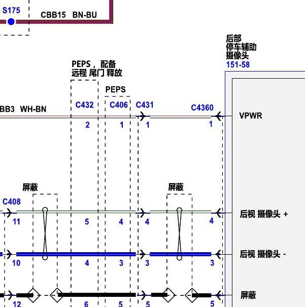 2019年福特猛禽F150 后视摄像头电路图