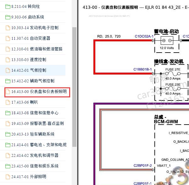 2018年捷豹E-PACE仪表电路图