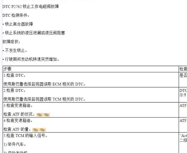 2013年斯巴鲁森林人P2762故障码和变速箱针脚电路图