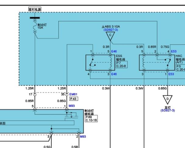 2013年现代索纳塔刹车灯电路图和刹车灯继电器位置