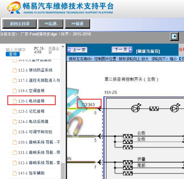 2015-2016年福特锐界中排座椅开关位置