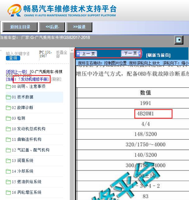 2017-2018年广汽传祺GS8 4B20M1发动机维修手册