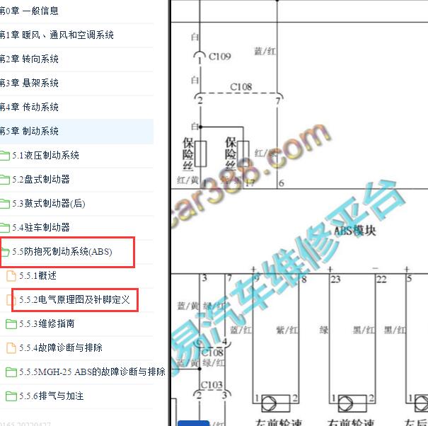 2020-2021年五菱荣光S  ABS电路图针脚