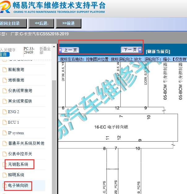 2018-2019年长安CS55转向锁和智能钥匙电路图