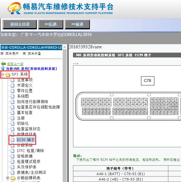 2019年丰田卡罗拉  发动机针脚