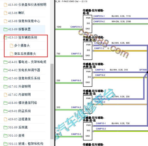 2017年捷豹F-PACE 驻车辅助电路图