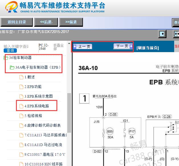 2015-2017年东南DX7电子手刹电路图