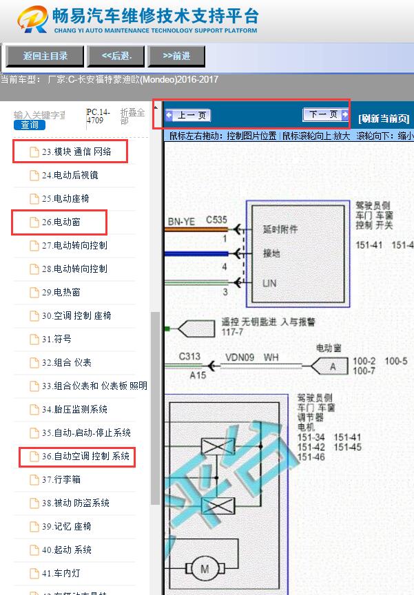 2017年福特蒙迪欧  车窗和网络空调电路图