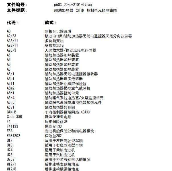 2012年奔驰GL350驻车加热电路图与位置
