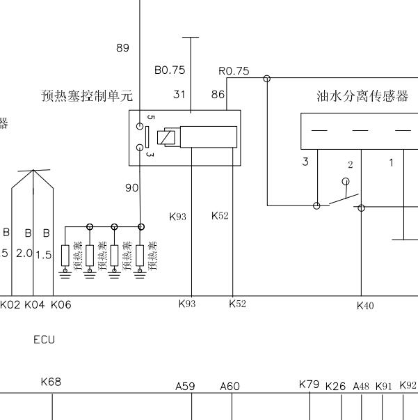 锐骐皮卡ZD25TCI发动机预热控制电路图