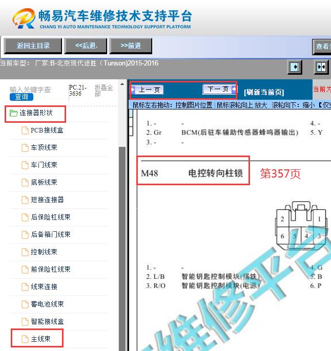 2015-2016年现代途胜转向柱锁针脚资料