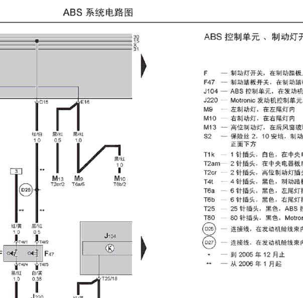 2003年大众桑塔纳ABS电路图