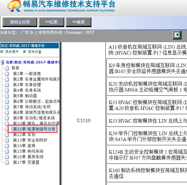 2017年上海别克-昂科威（Envision）故障码U1510-00维修手册