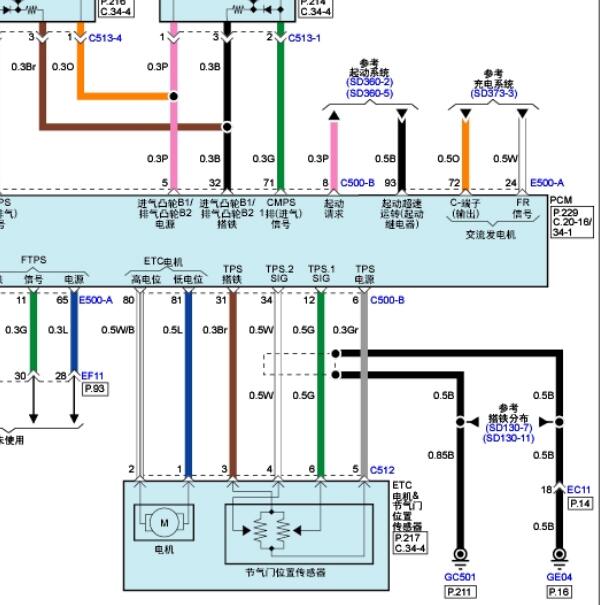 2013年现代G6DG发动机节气门电路图