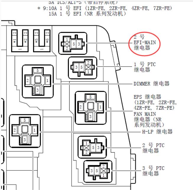 2013年丰田卡罗拉油泵继电器位置及电路图