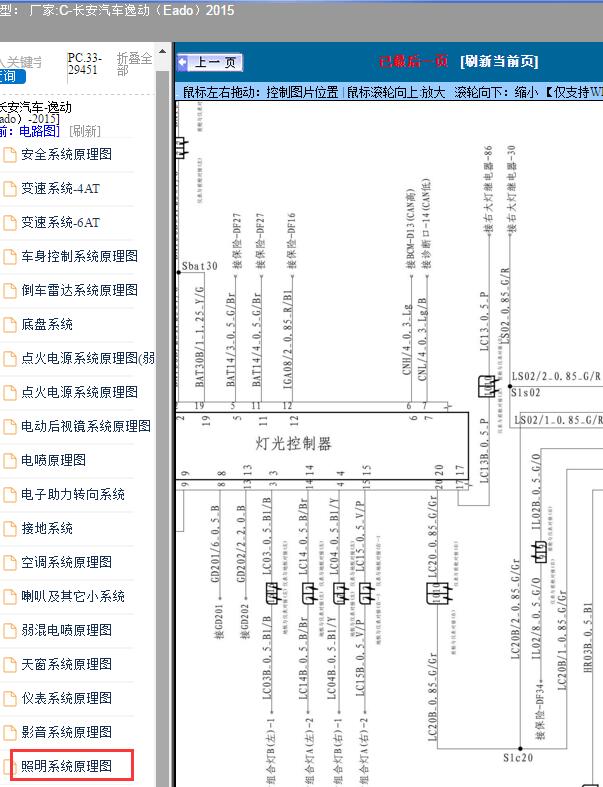 2015年长安逸动（Eado）照明系统电路图