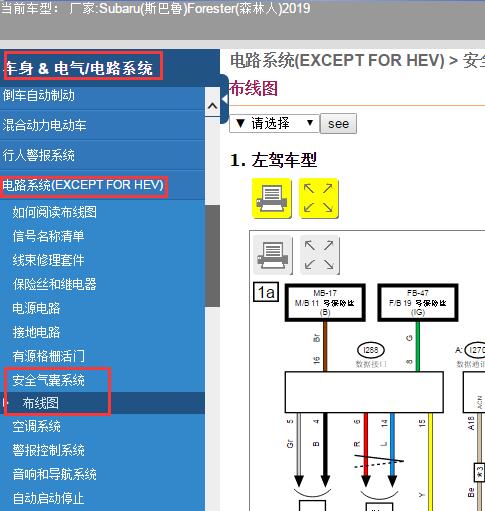 2019年Subaru(斯巴鲁)-Forester(森林人)安全气囊电路图