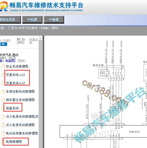 2015年长安逸动（Eado）变速箱和ABS和发动机电路图