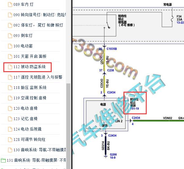 2017年福特锐界转向柱电路图