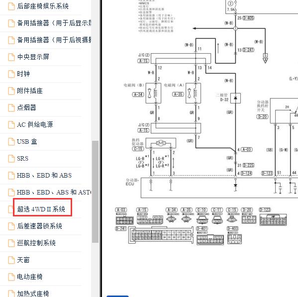 2010年三菱帕杰罗四驱电路图与针脚图