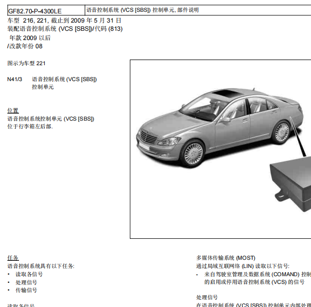 2010年奔驰S300语音控制模块位置