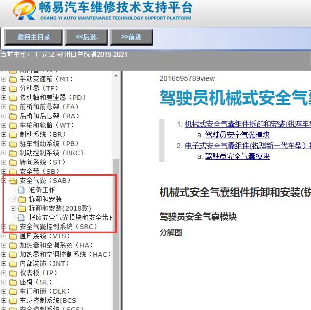 2019-2021年郑州日产-锐骐安全气囊维修手册