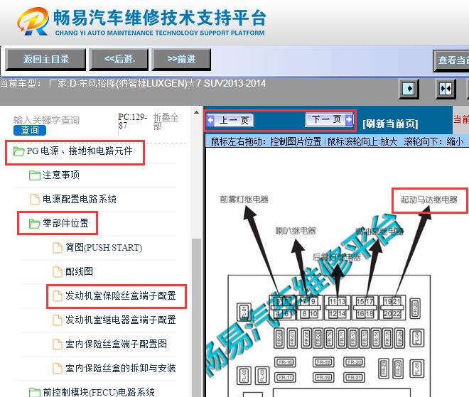 2013-2014年纳智捷大7 SUV起动机继电器位置