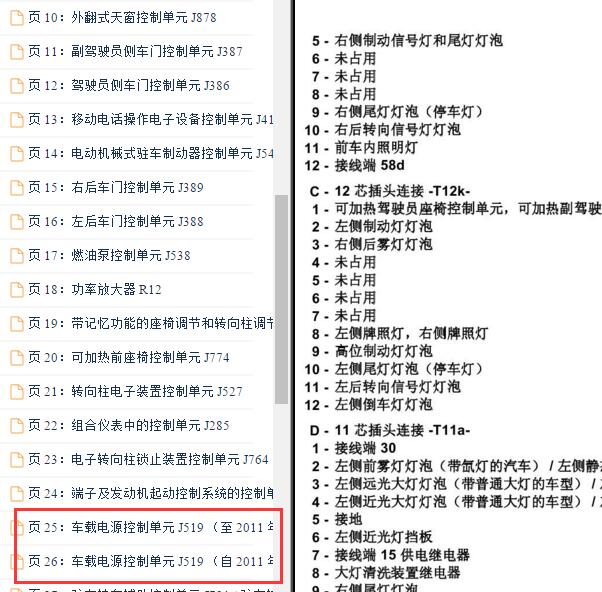 2012年大众CC J519针脚定义