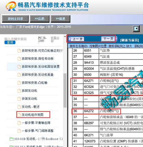 2015-2016年福特锐界发动机进排气区分资料
