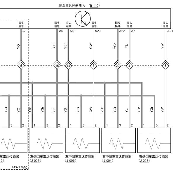 2019年星途TXL 倒车雷达传感器电路图