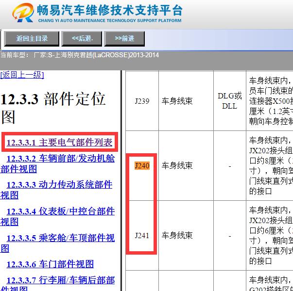 2014年别克君越   J240和J241位置
