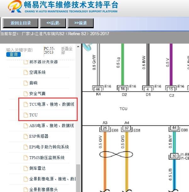 2015-2017年江淮汽车-瑞风S2（Refine S2）变速箱电脑电路图