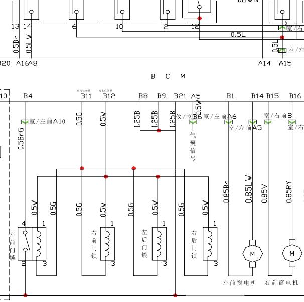 2010年奇瑞旗云1 门锁电路图