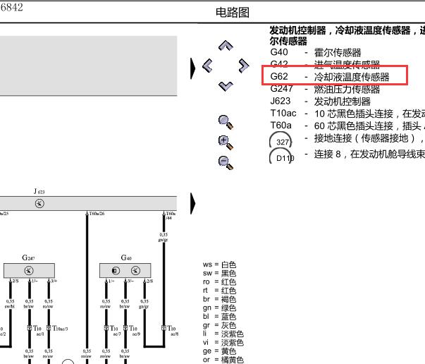 2010年奥迪A6发动机水温传感器电路图