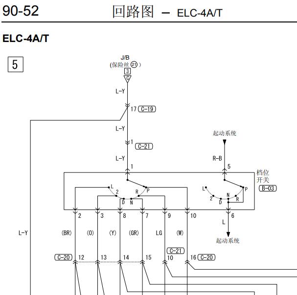 三菱君阁 4AT变速箱电路图