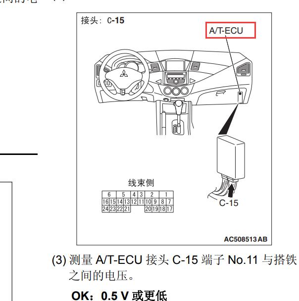 三菱君阁 4AT变速箱电脑位置