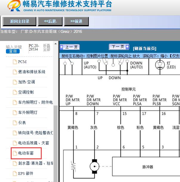 2016年东风本田-哥瑞（Greiz）玻璃升降电路图