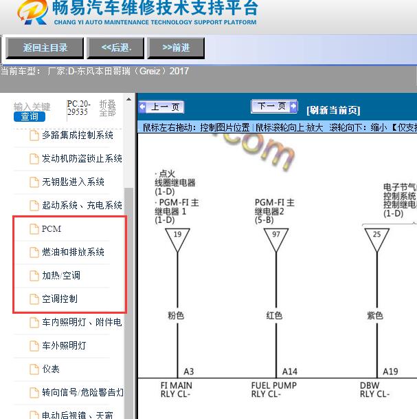 2017年东风本田-哥瑞（Greiz）发动机及空调电路图