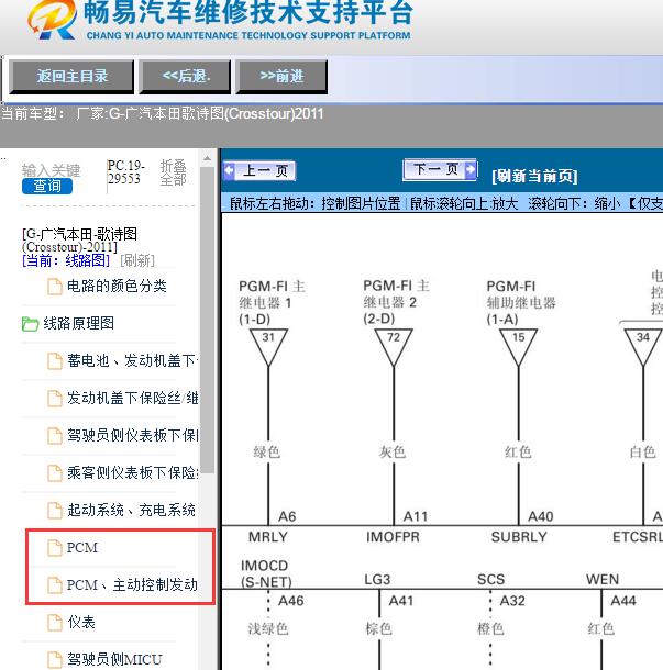 2011年广汽本田-歌诗图(Crosstour)发动机电路图