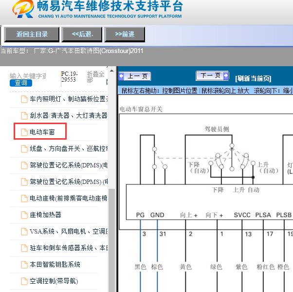 2011年广汽本田-歌诗图(Crosstour)电动车窗电路图