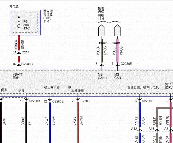 2016年福特翼搏电动门锁电路图
