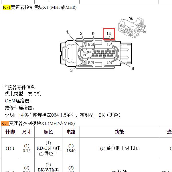 2016年雪佛兰迈锐宝  14针变速箱针脚