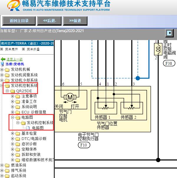 2020-2021年郑州日产-途达(Terra)节气门位置传感器电路图